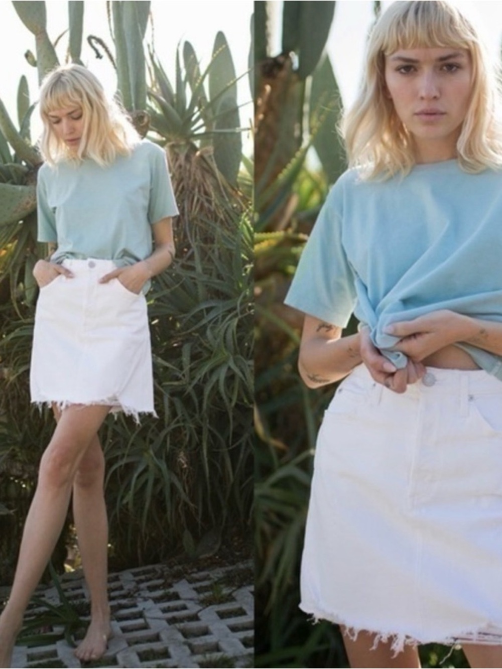 AMO Gemma Frayed Denim Skirt